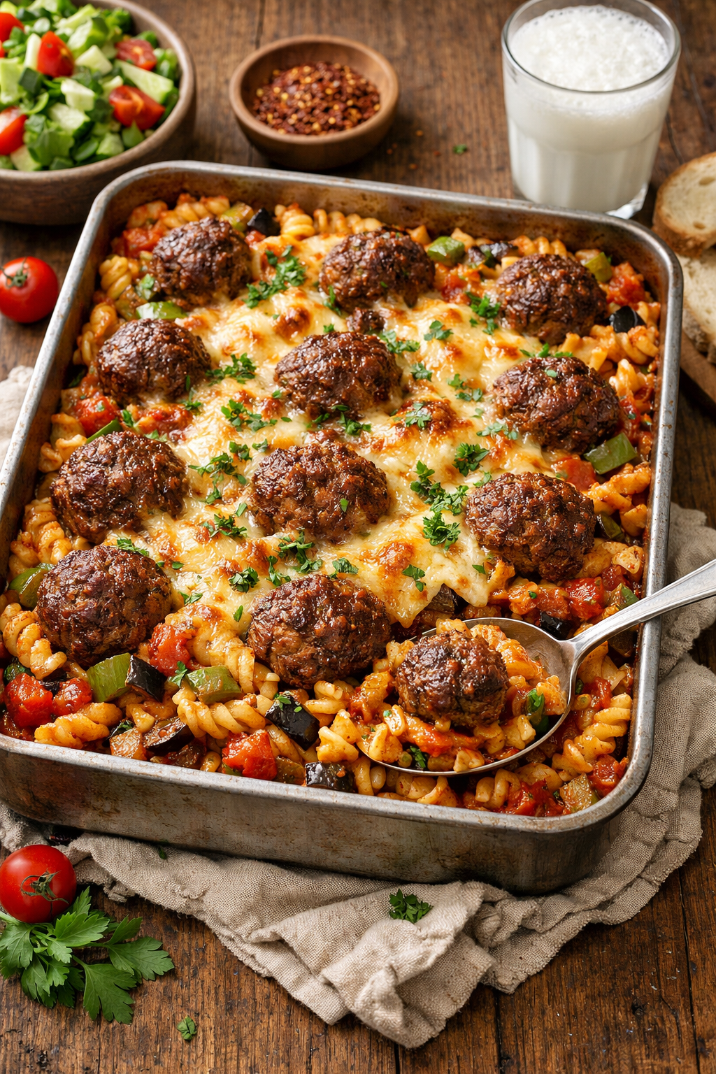 Fırında Köfteli makarna