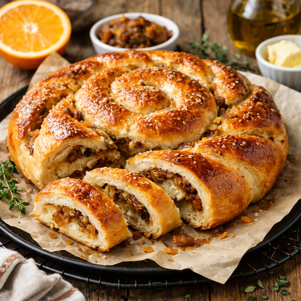 Portakallı Karemelize soğanlı çörek