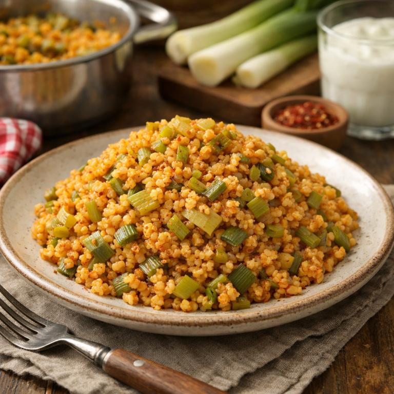 pırasalı bulgur pilavı