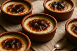 Fırın sütlaç kaselerde servis edilmiş, üzeri kızarmış ev yapımı sütlaç görseli