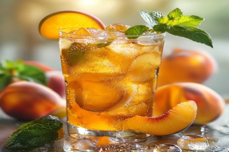Şeftalili ice tea bol buzlu bardakta yazlık ferah sunum