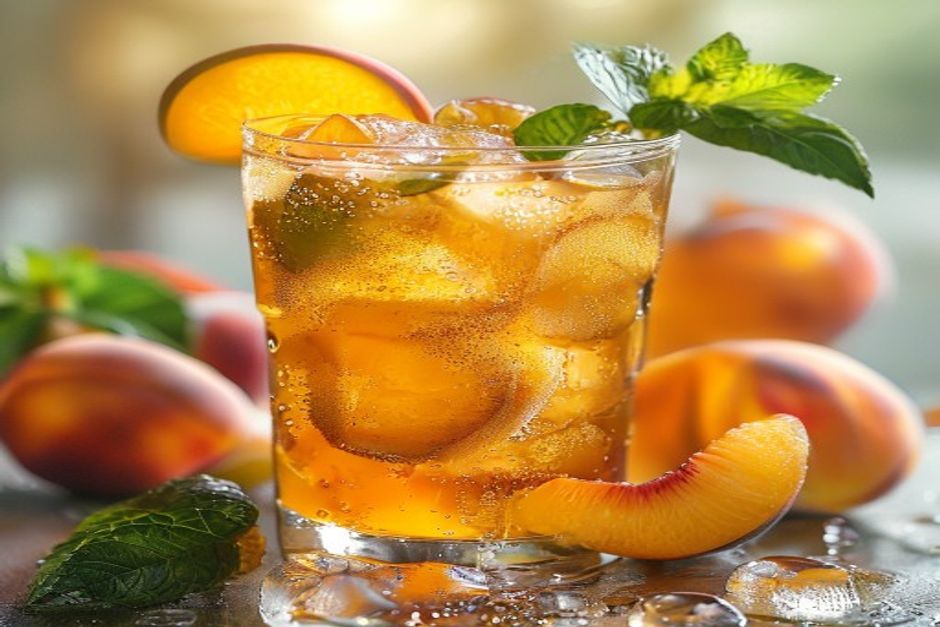 Şeftalili ice tea bol buzlu bardakta yazlık ferah sunum